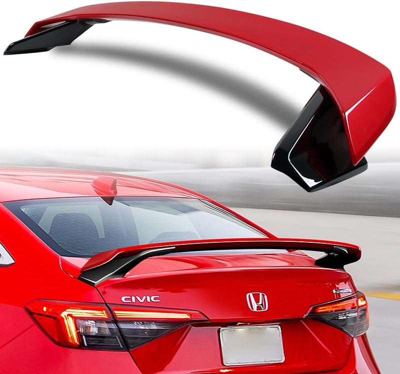 Rear Trunk Spoiler Wing Lip Tail Lid kit ABS HP-Style Fit for 2022-2025 Honda Civic 4DR, Car Mods Exterior Accessories Body kit Replacement Parts Assembly, 2023 2024 (2-Tone Red/Black)