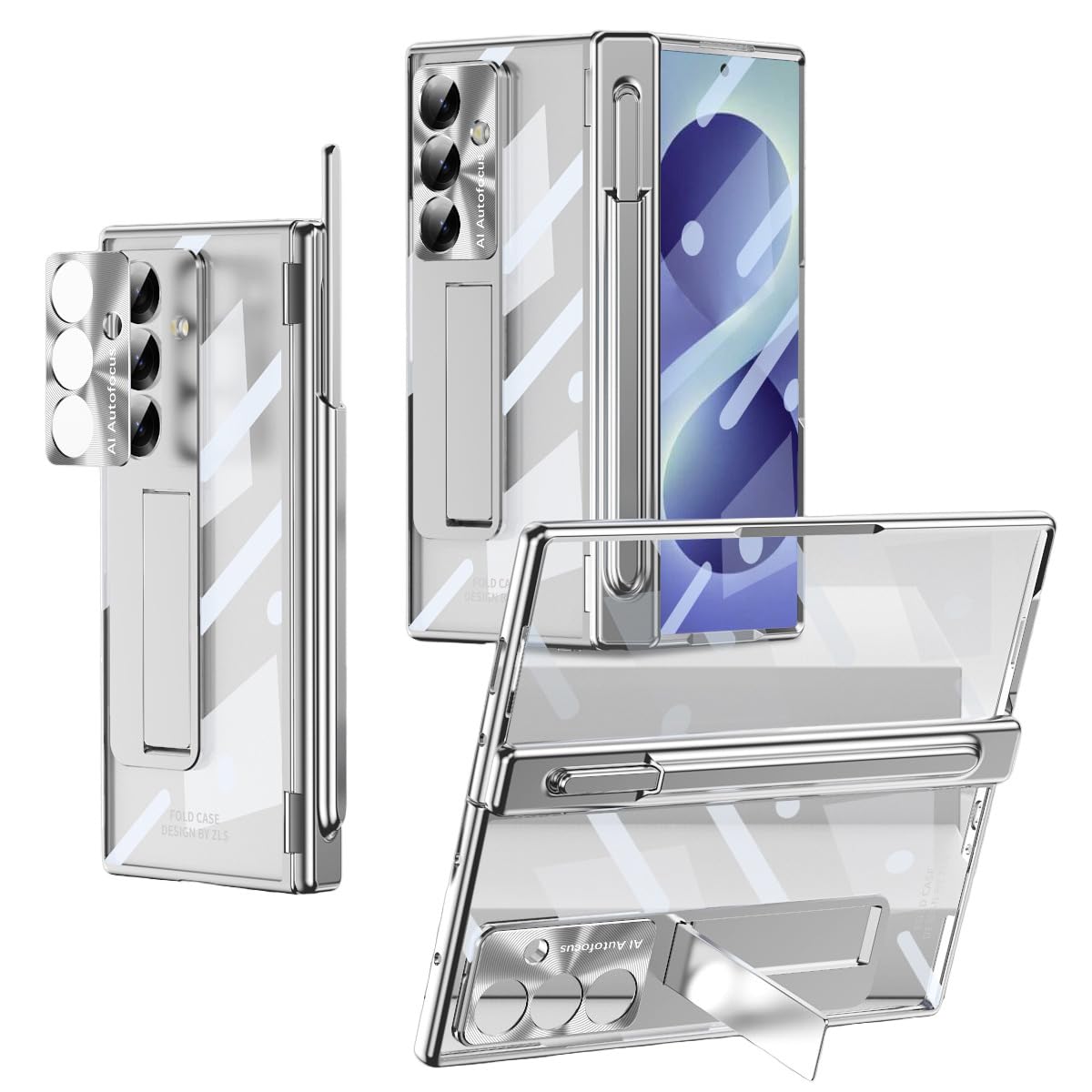Compatibile con Samsung Galaxy Z Fold 8 Ultra Custodia trasparente con supporto (argento)