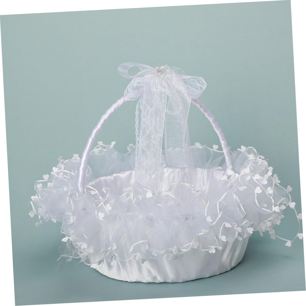 Milisten Lace Heart Flower Basket White Wedding Basket with Detachable Handle for Flower and Wedding Ceremony Supplies