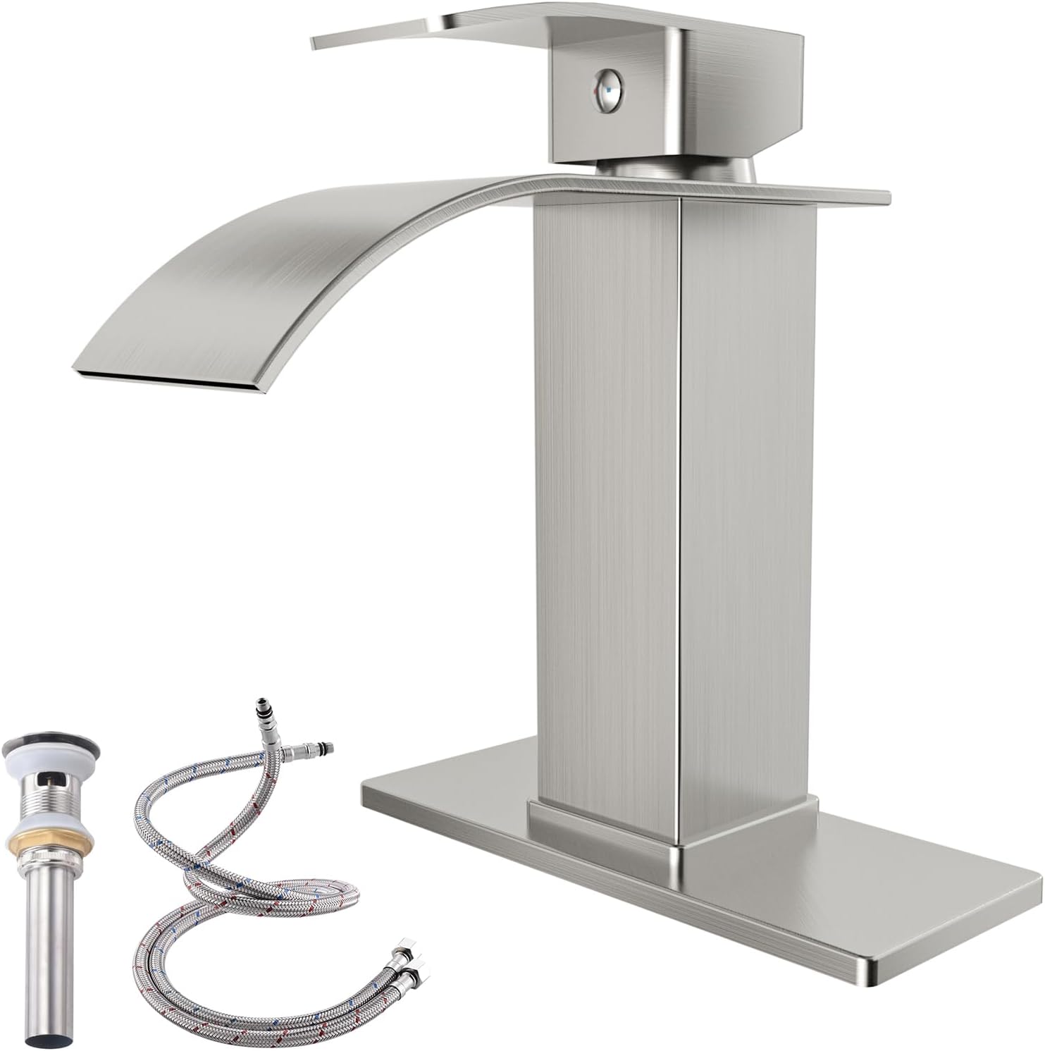 DAYONE Waterfall Bathroom Faucet Brushed Nickel, Stainless Steel Single
