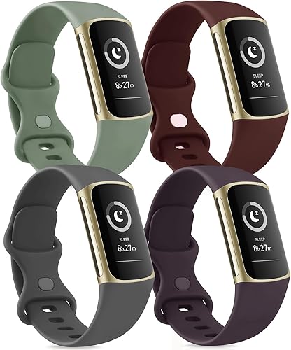 Miniatura 1 de Tobfit Correas de silicona compatibles con Fitbit Charge 65, correas de repuesto deportivas clásicas suaves (paquete de 4)