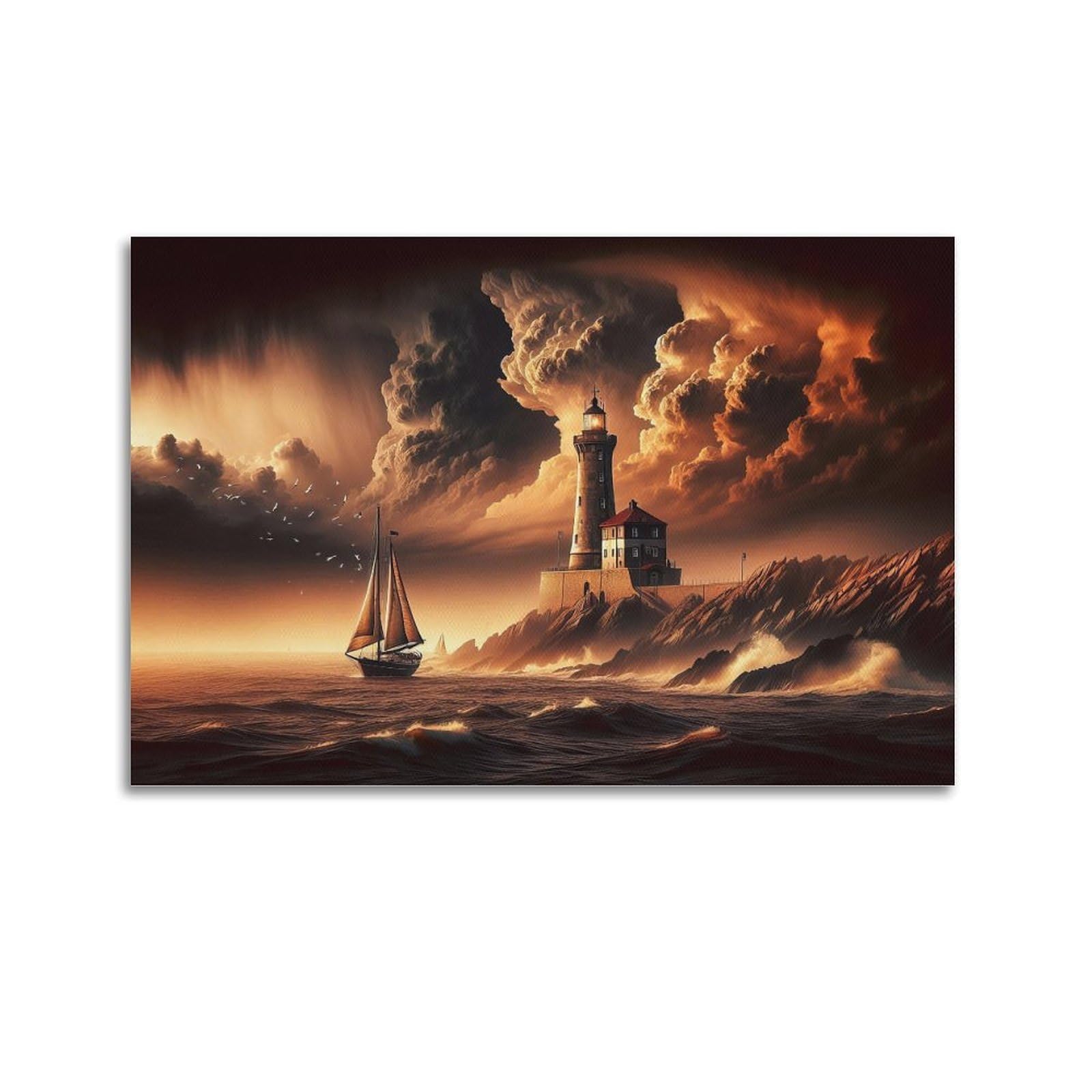CXHJCA Lighthouse Poster Tempest's Stand Poster Decorative Painting Canvas Wall Posters And Art Picture Print Modern Family Bedroom Decor Posters 20x30inch(50x75cm)