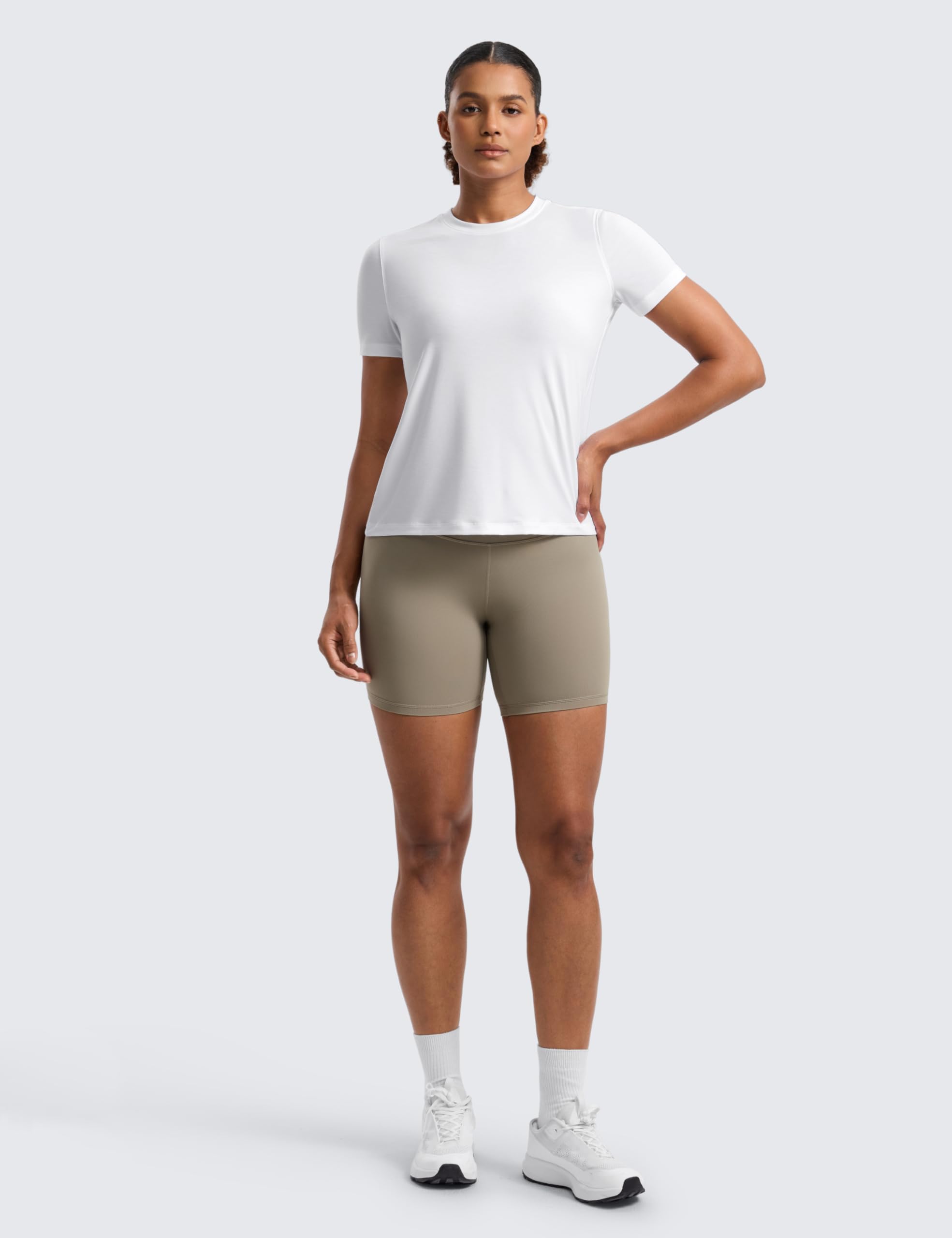 CRZ YOGA Quick Dry Workout Tops for Women Hip Length - Athletic Running Gym Yoga Short Sleeve Shirts Crewneck Basic Tees — view 3