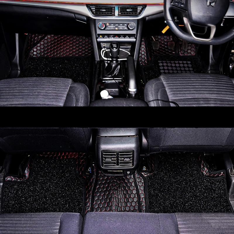 Premium 7D Car Floor Mat Full Set for Honda CRV 2015-2020 |Luxury Leather with Grass Mat | Double Layered Stitched | Waterproof & Washable | Custom Fit | Black Red