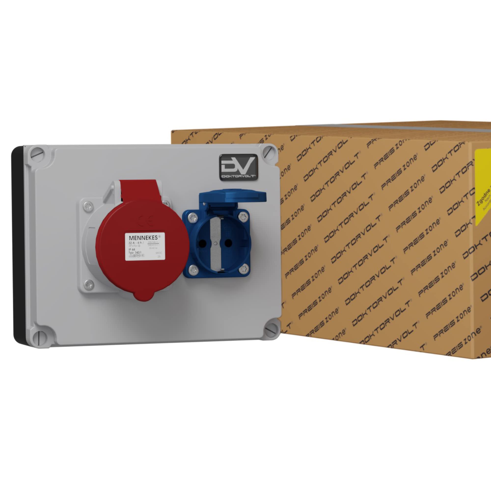 Doktorvolt Stromverteiler Baustromverteiler WDD mit Mennekes Steckdosen 1x 230V Schuko 1x 32A CEE Wanddose Wandverteiler Steckdosenverteiler Verdrahtet Anschlussfertig