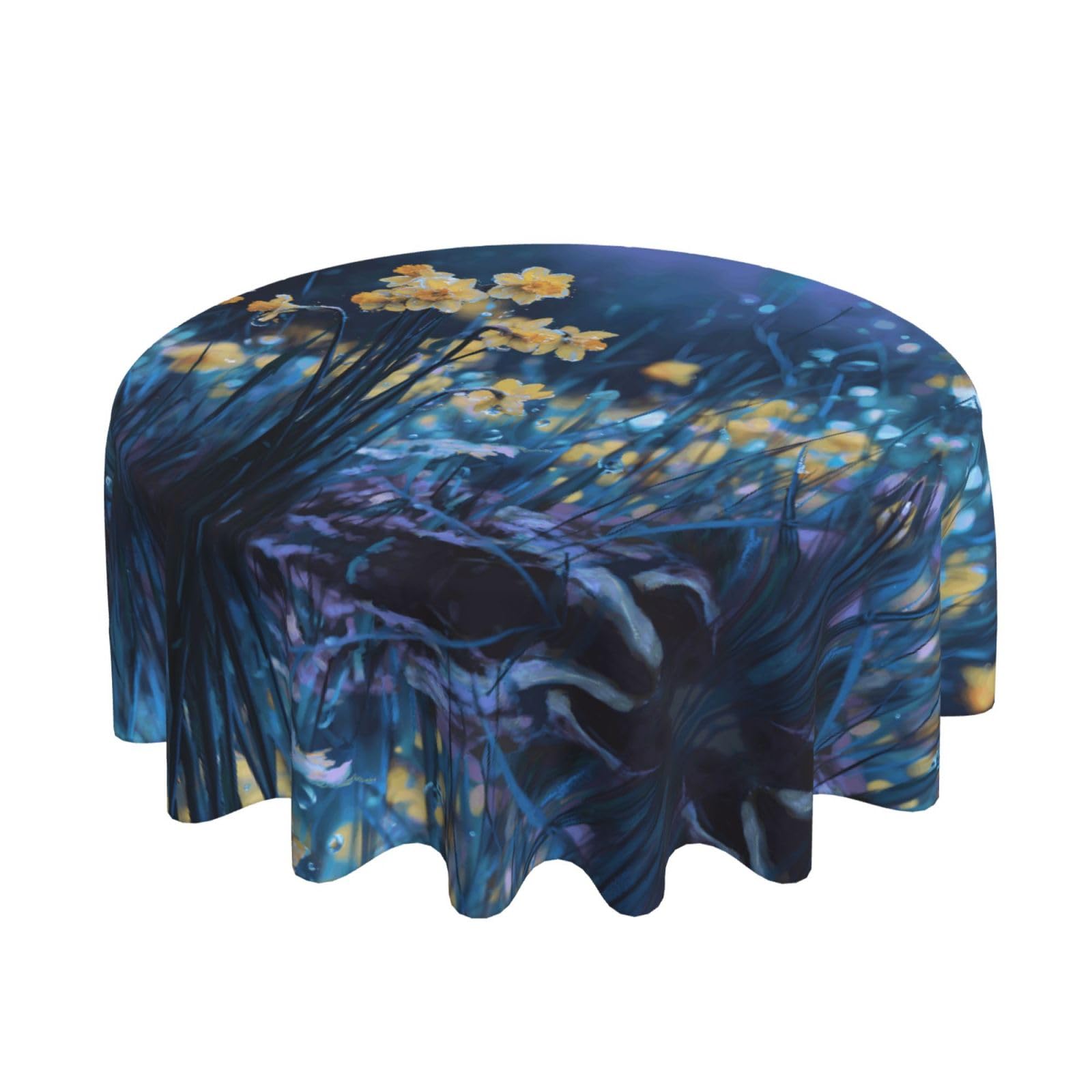 ESNAIUVCD spring print Round Tablecloth Waterproof Washable Wipeable Resistant Polyester Circular Table Cover for Dining Room Kitchen Indoor Outside 60"