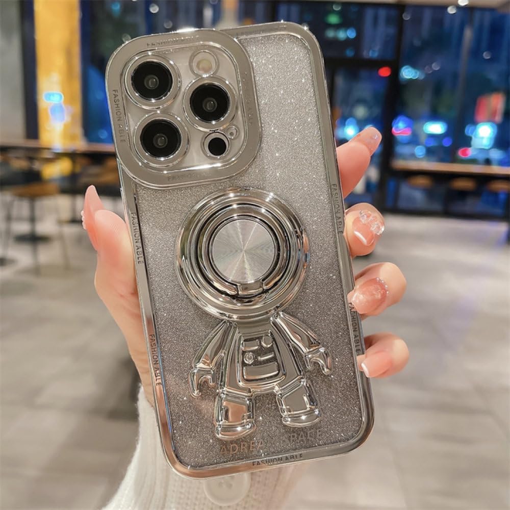 Estuche con soporte de anillo magnético de astronauta para iPhone 11 12 13 14 Pro Max Revestimiento transparente para iphone 13 14 pro Xs max XR 8 7 Plus Cubierta, plata SF, para iPhone 14 ProMax