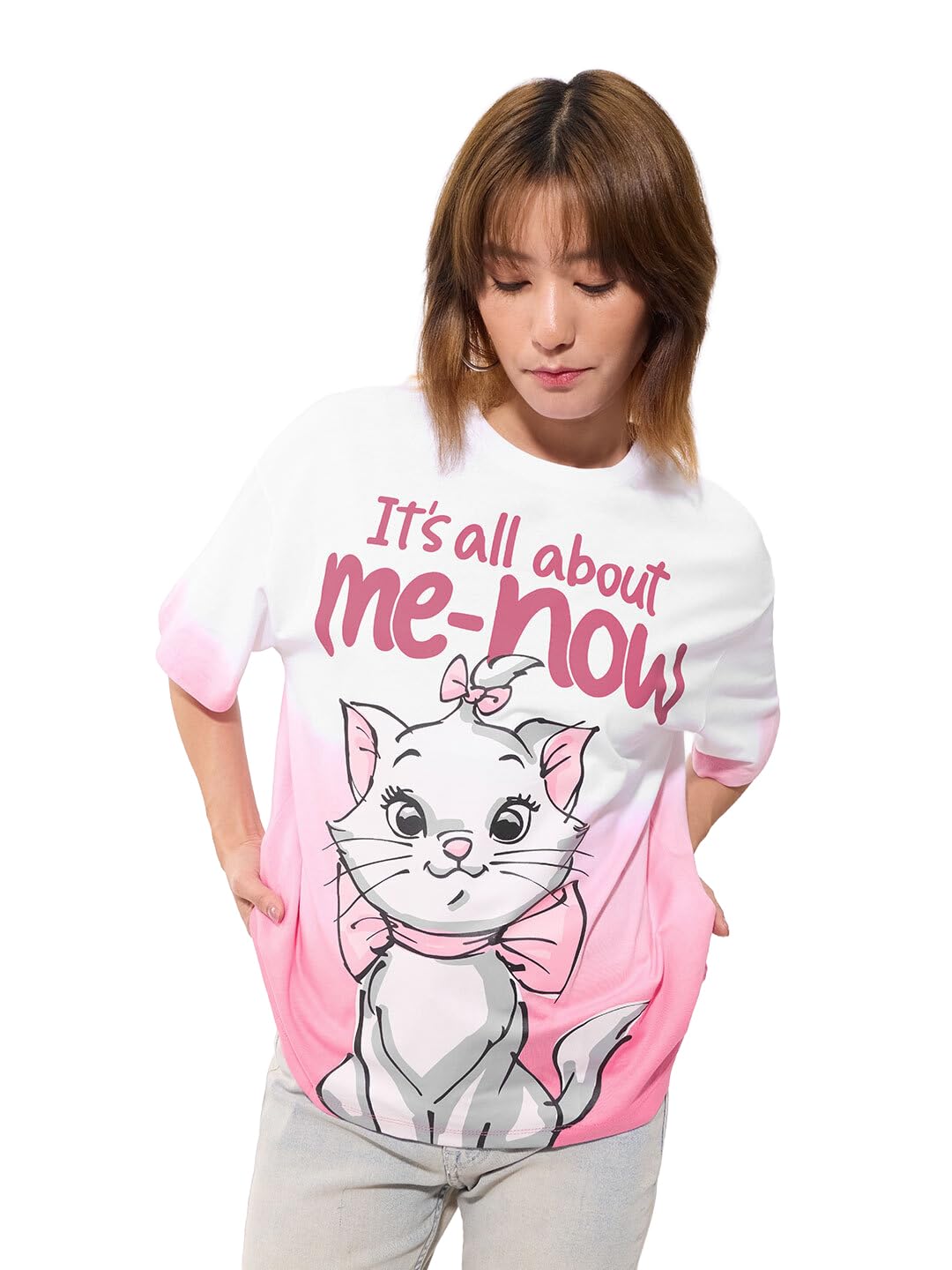 the souled store The Aristocats: It's All About Me-Now Women and Girls Short Sleeve Round Neck Graphic Print Oversized Fit T-Shirts White Oversized T Shirts for Women T-Shirt Girls Cotton Casual-picture-11