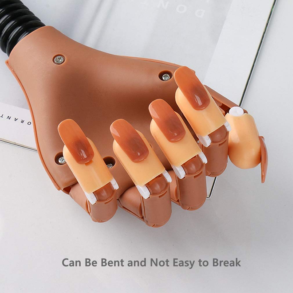Hiistar Brown: Nail Trainning Practice Hand, Nail Display Manicure Supply Flexible Movable False Fake Hands For Nail Manicure-Best Manicure Diy Print Practice Tool (Brown) 2