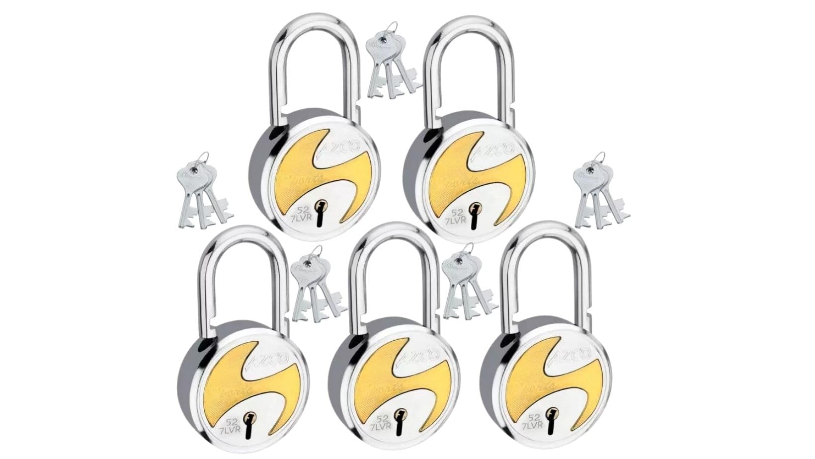 Azco Round Locks Sport Small Size 5 Padlock 50 mm Each with 3 Keys | 7 Levers Double Locking | Lock and Keys for Home Door Shutter Shop Office Main Gate, Gold Silver (Pack of 5)-image-15