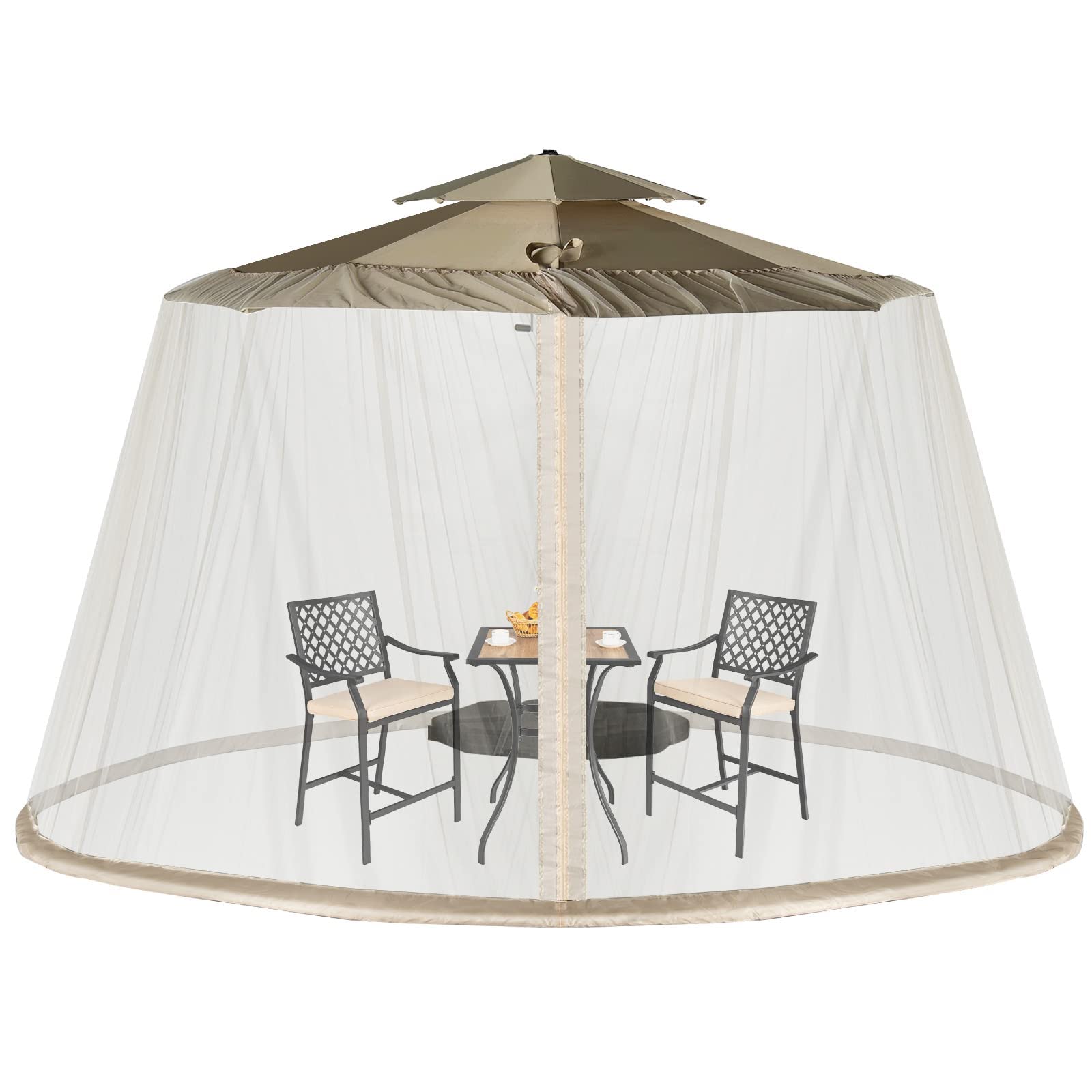 RELAX4LIFE Zanzariera per Ombrellone e Gazebo, Zanzariera con Porta con Cerniera e Tubo in PVC, Zanzariera Ingrandita per Ombrellone da Giardino da 400 x 400 x 230 CM (Bianco)