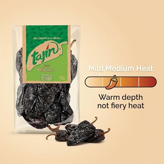 Tajin Mexican Dried Chillies Set | 1 x Guajillo Chillies 75g 1 x Ancho Chilli 75 1 x Arbol Chillies 75 1 x Pasilla Chilli 75g (Ancho 2 Pack)