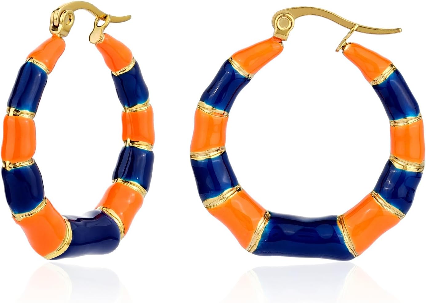 Chunky Enamel Hoop Earrings for Women 18K Gold Plated Bamboo Checkered Huggie Earrings Enamel Jewelry Gift for Her