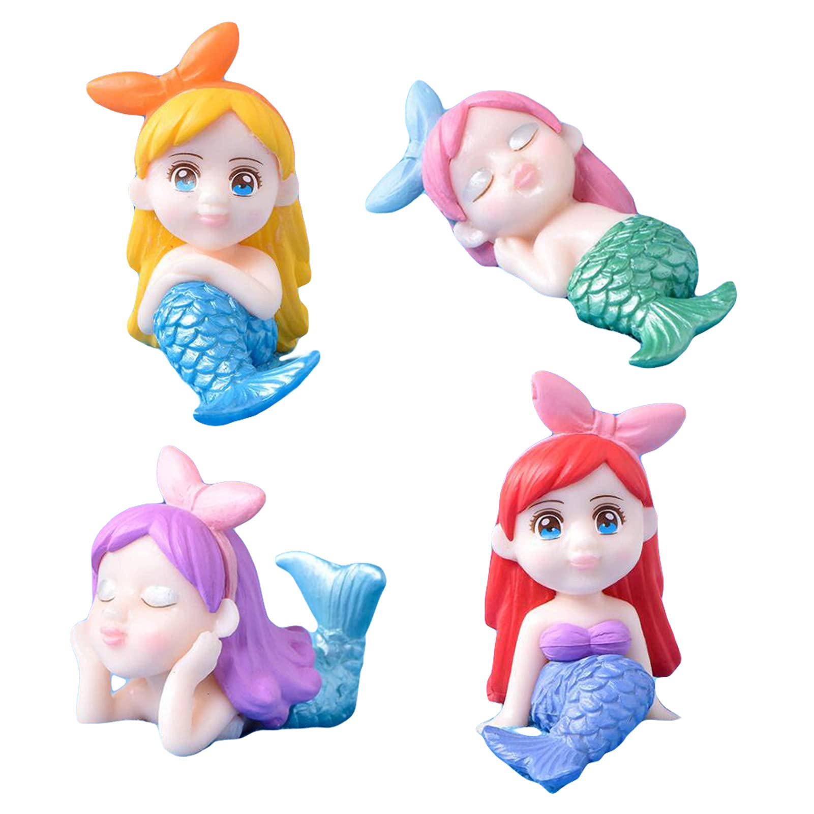 CiCy Miniature Mermaid Figurines, 4 Pcs Mermaid Doll Cake Toppers, Mermaid Figure Collection Playset, Fairy Garden Miniature Moss Landscape DIY Terrarium Crafts Ornament, Birthday Cake Decoration
