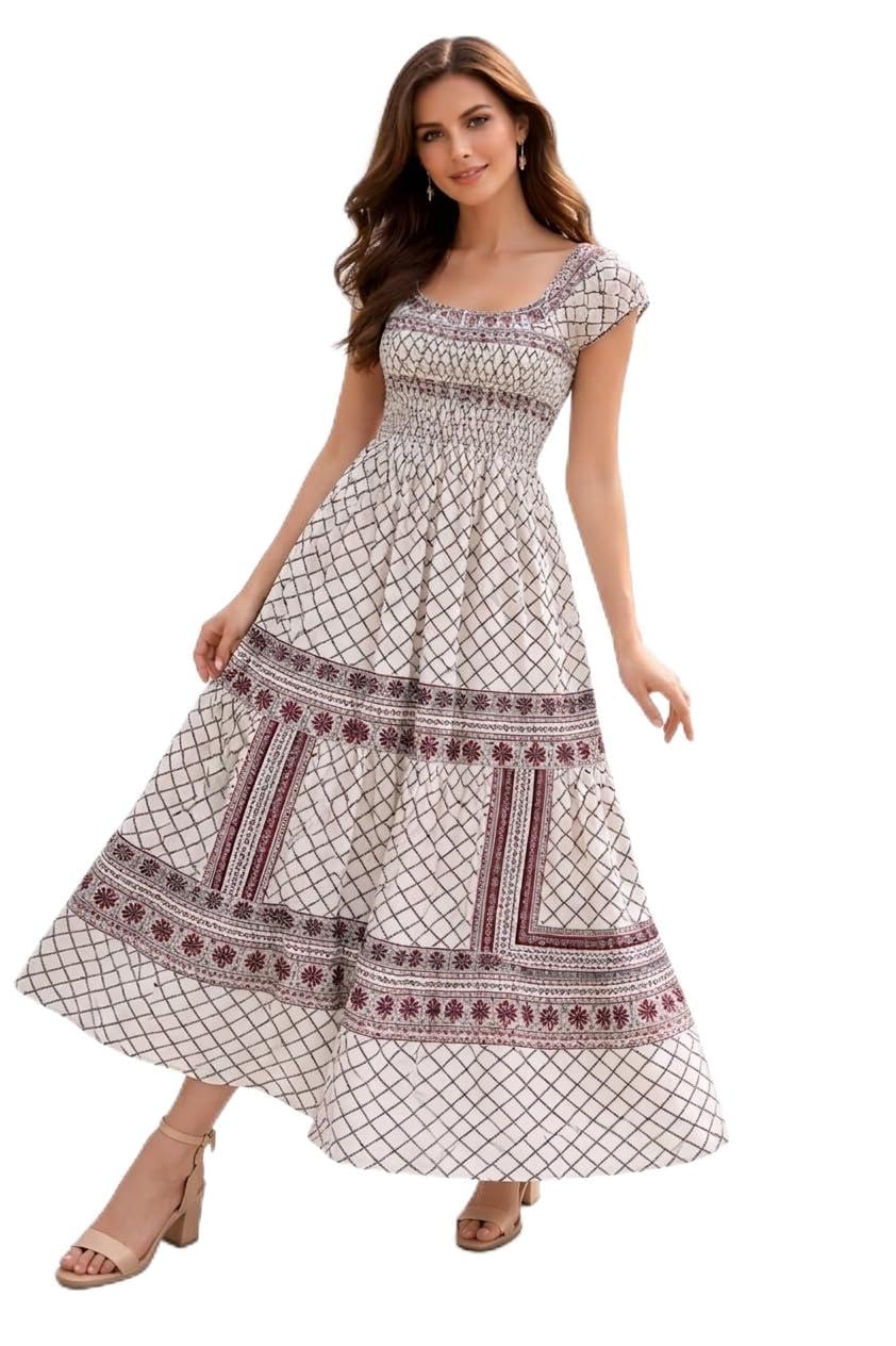 Elegant Floral Maxi Dress – Romantic Summer Cottagecore Outfit with Flowy Silhouette and Short Sleeves-picture-35