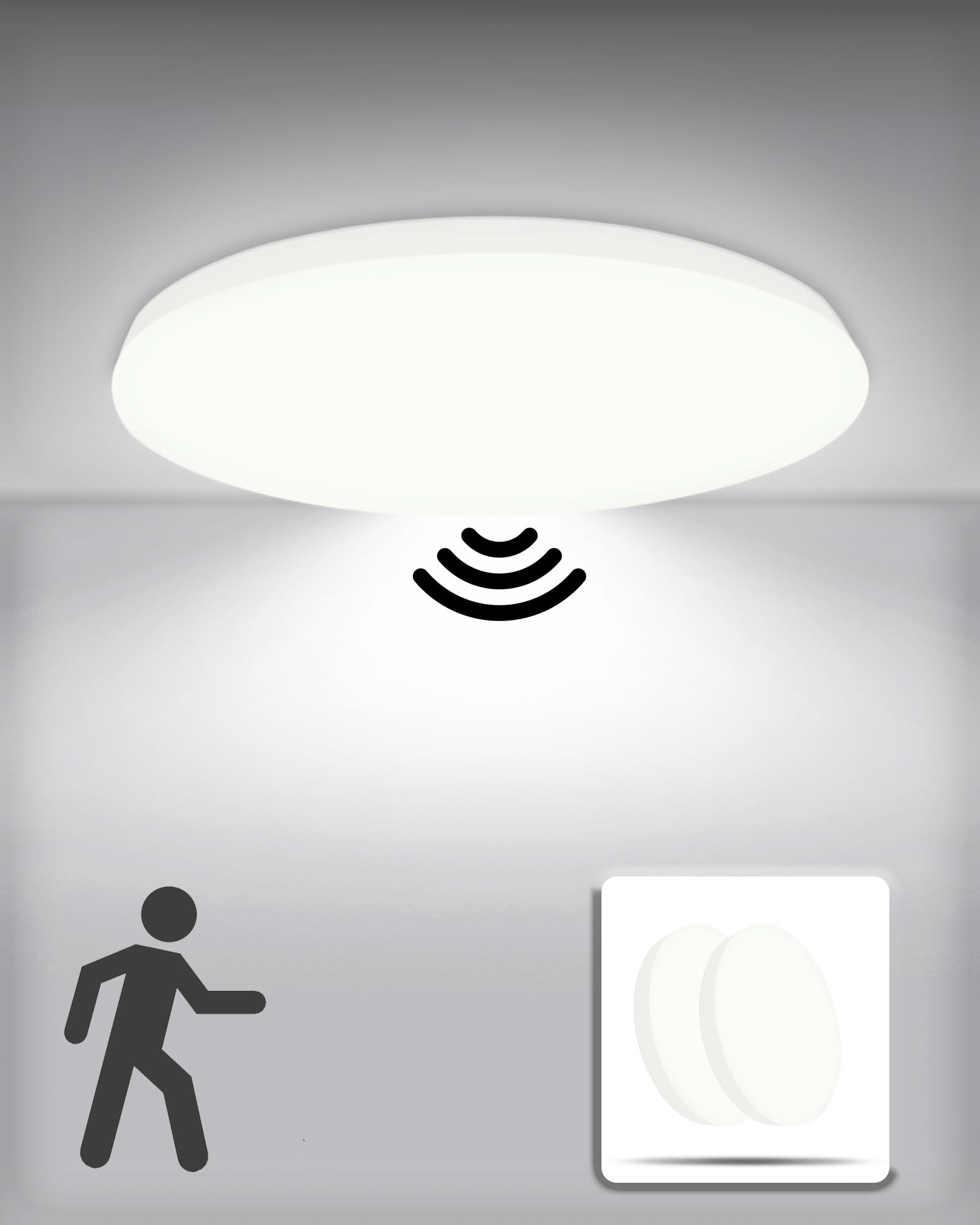 RUIQIO LED Ceiling Light Radar Motion Sensor: 2 Pack Radar Lights Ceiling