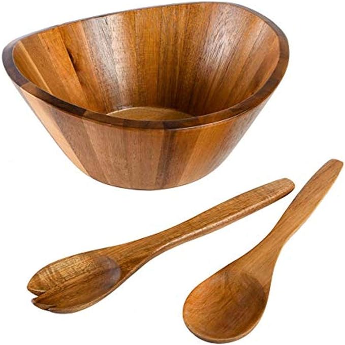 Gibson Home Sherwood 3-Piece Acacia Wood Salad Bowl Set, 32 quarts