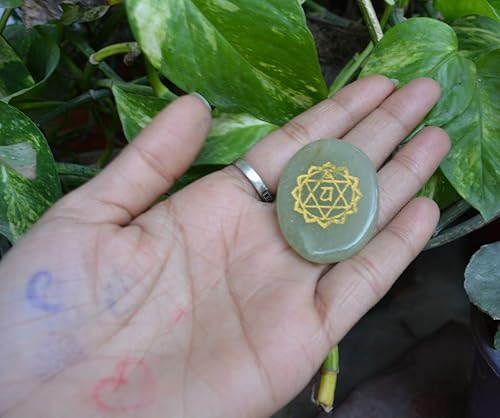 Miniatura 8 de Juego de 7 símbolos de chakras grabados, piedras curativas para reiki, cristal curativo sagrado, meditación para prosperidad, dinero, buena suerte,