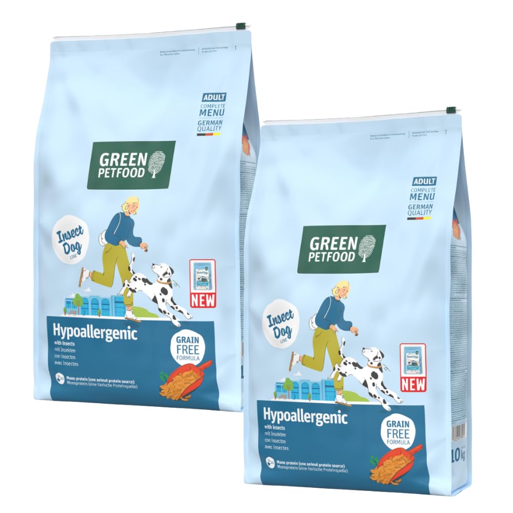 Green Petfood Hypoallergenic complete dog food | Insect single animal protein | Grainfree | All breed sizes | For dogs with allergies | 2x10kg bags