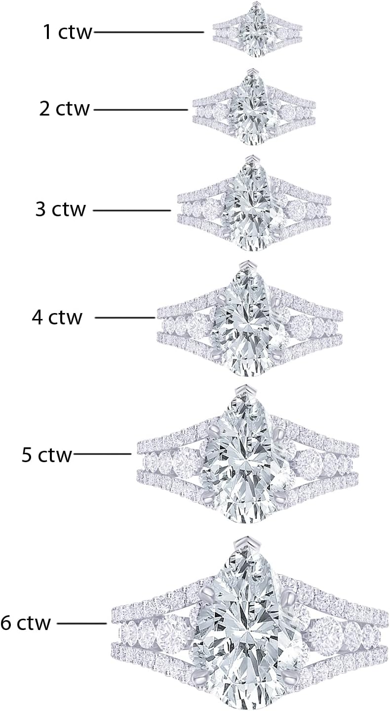 Houston Diamond District 4 Carat LAB GROWN Designer Channel Set Pear Cut Diamond Engagement Ring (E-F Color VS1-VS2 Clarity 3 Ct Center)