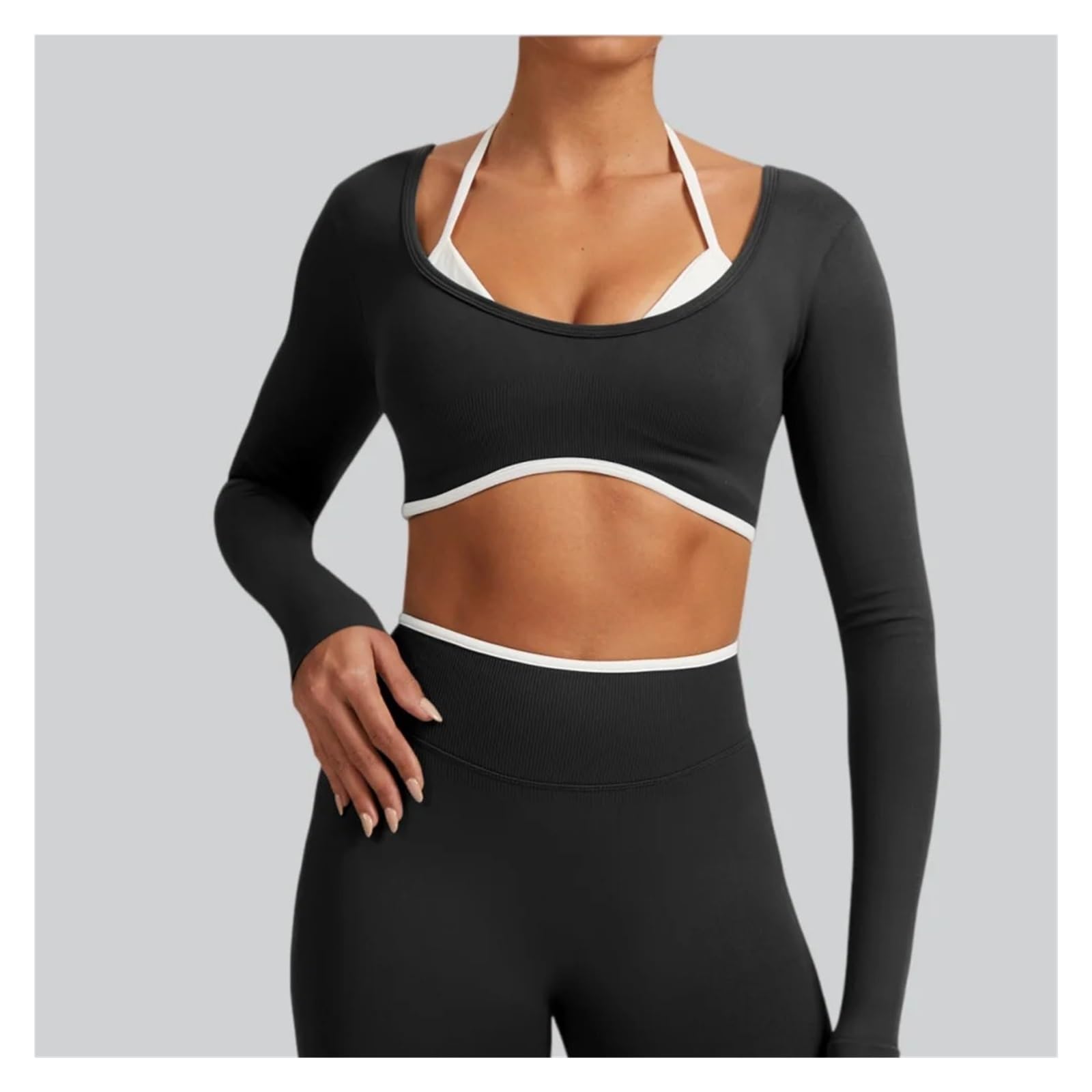 Top yoga a maniche lunghe donna Top sportivo senza cuciture da donna | Abbigliamento da palestra for corsa fitness a maniche lunghe Camicie da yoga push up traspiranti in due pezzi finte