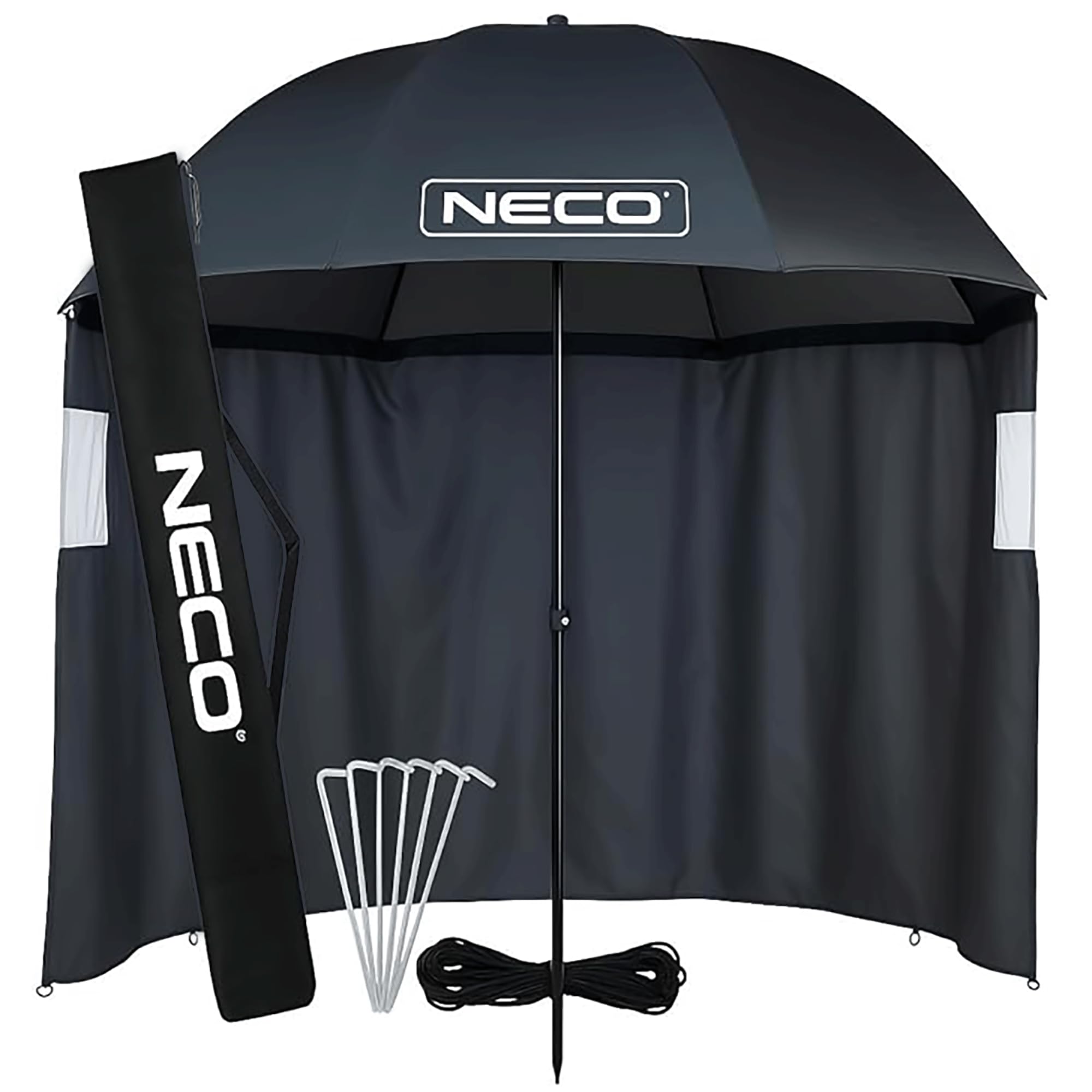 NECO Parasol Wędkarski z Bokami 220 cm 3/4 – Wodoszczelny, Dwuosobowy Namiot Parasolowy, Duży Parasol do Wędkowania, Namiot Karpiowy na Ryby i Kemping z Oknami
