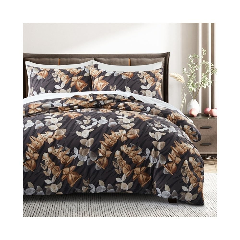 VHKJewE Botanical Branches Leaves Comforter Cover Set Reversible Duvet Microfiber Farmhouse Beddding Bedding Set(EU Single(135x200cm))