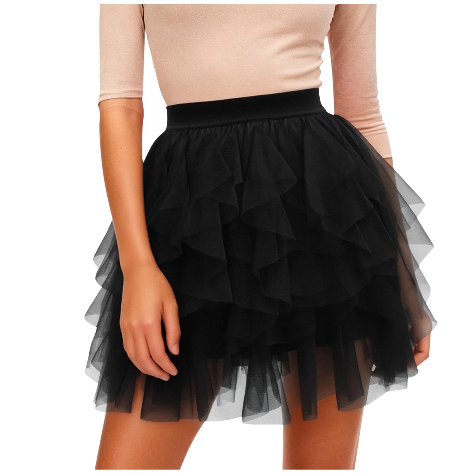 Womens Summer Mesh Pleated Tutu Skirt | High Waisted Fluffy Layered Cake Skirt | Mini Skort for Stage Performance — view 2