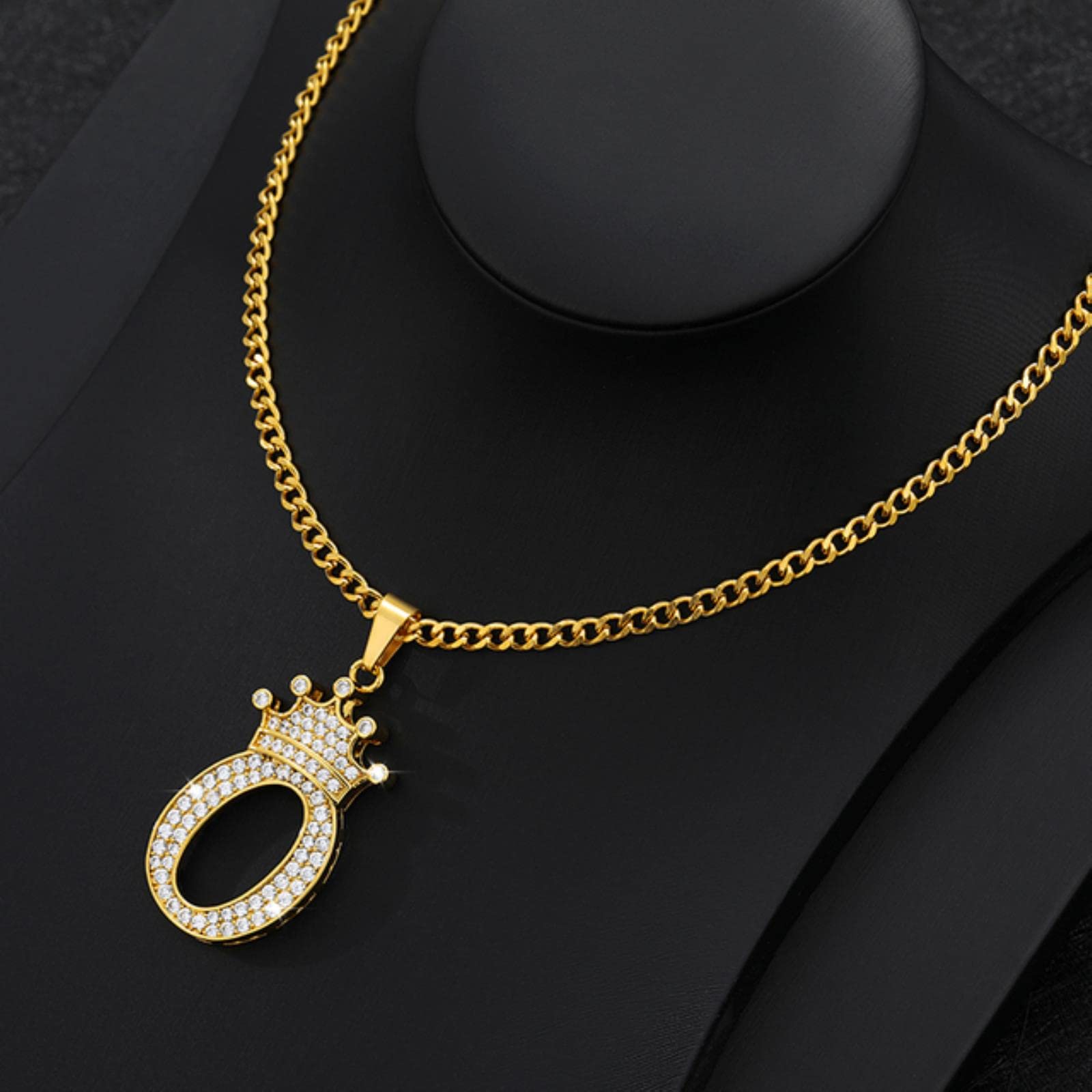 Zxcs Women's O Zircon Crown Letter Necklace For Men Hip Hop Initial Alphabet Charm Chain Choker Pendant Necklace Jewelry Gift