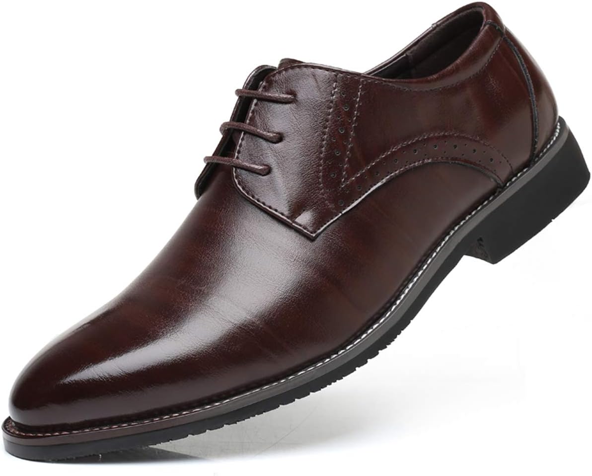 Santimon Men's Oxford Shoes Classic Formal Business Pointed Toe Lace Up Dress Shoes Brown 5.5 US