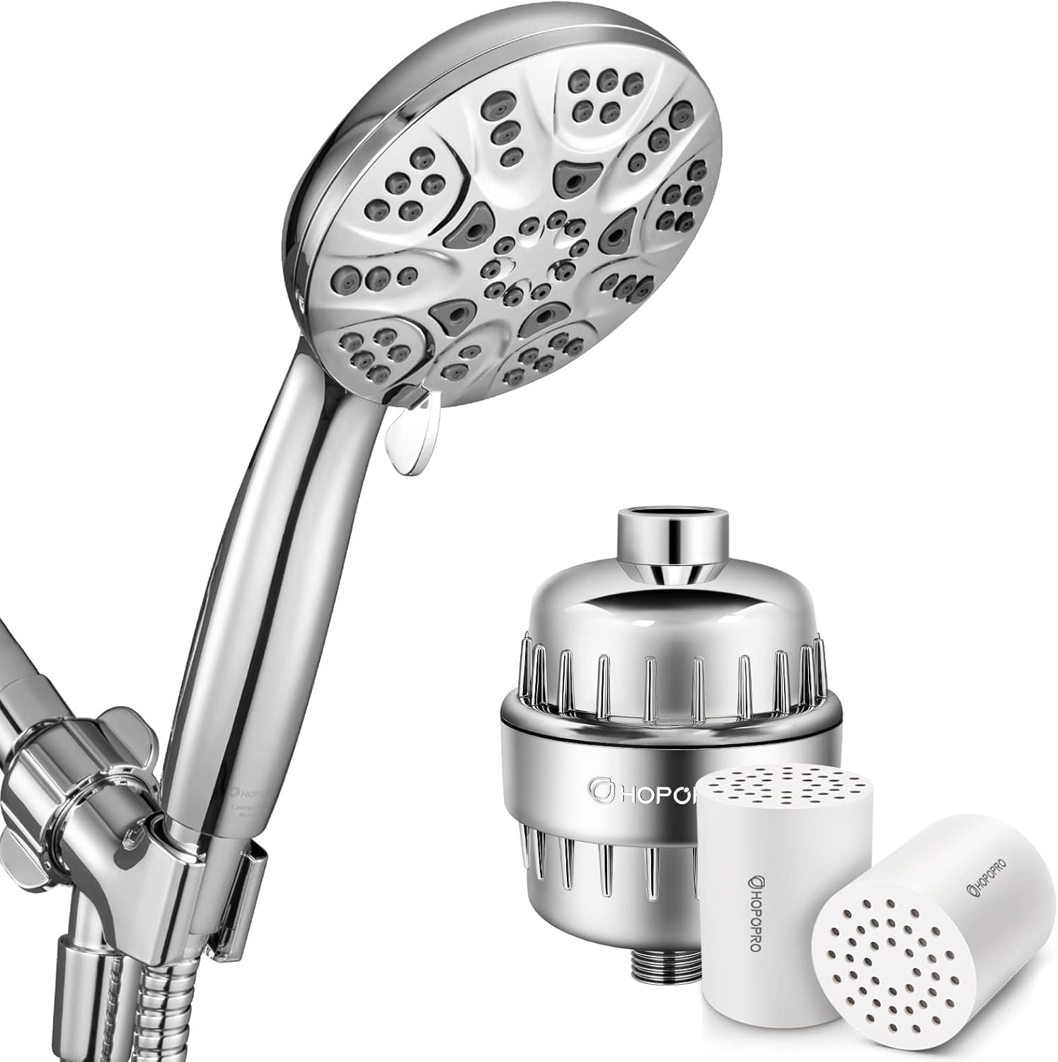 HOPOPRO 6-Setting Handheld Shower Head & 18-Stage Shower Filter & Replacement-2pcs for Healthy Luxury Shower Experience Even at Low Water Flow