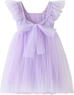 Toddler Girls Vintage Party Dress Ruffled Sleeve A-Line Tulle Flower Girl Dresses for Wedding,Birthday - Buy now