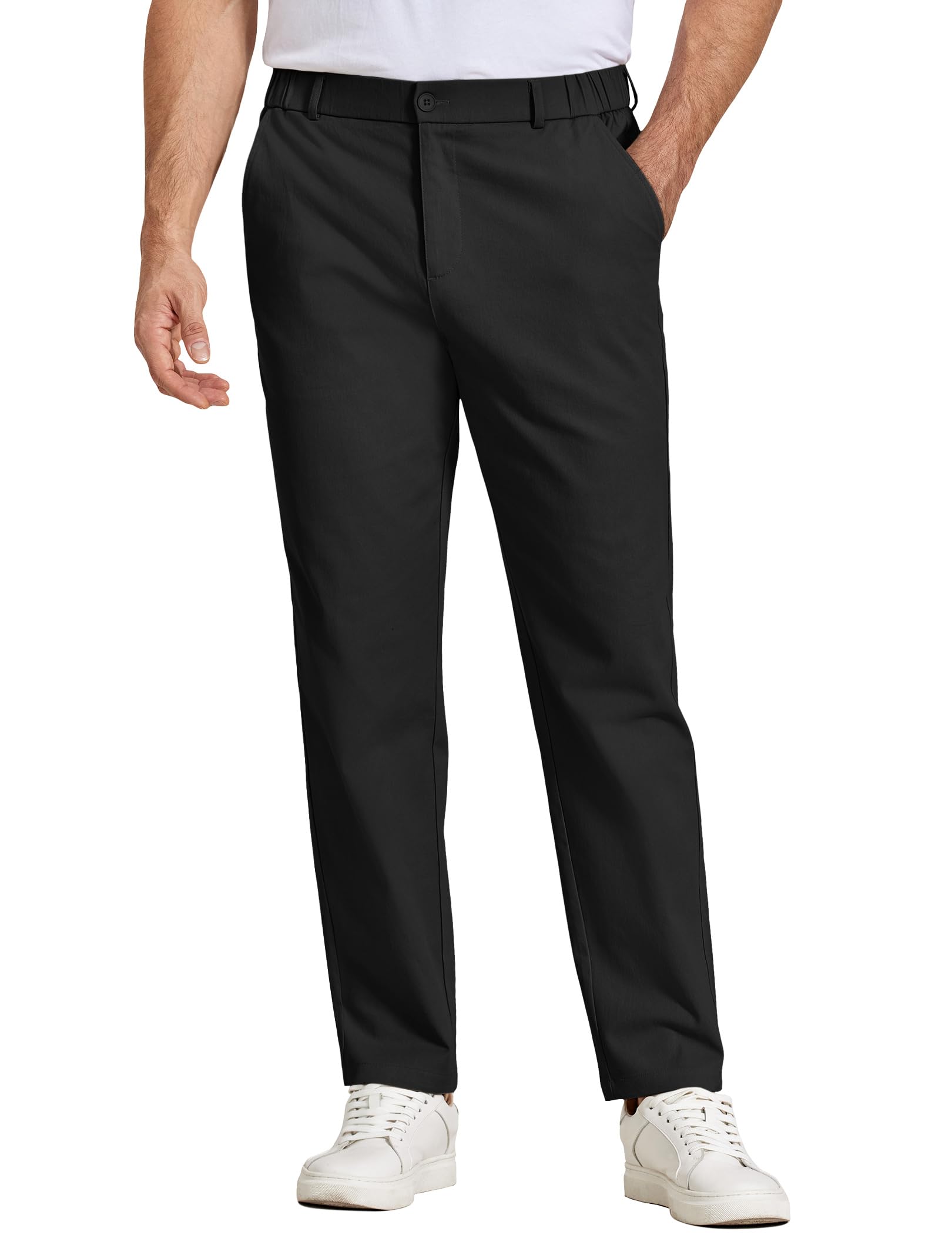 COOFANDY Mens Casual Chinos Pants Relaxed Fit Elastic Waist Khaki Trousers Stretch Dress Slacks with Pockets
