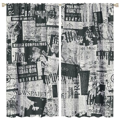Old Newspaper Curtains,Black White Abstract Vintage Antique Historic Nostalgic Aged Magazines...