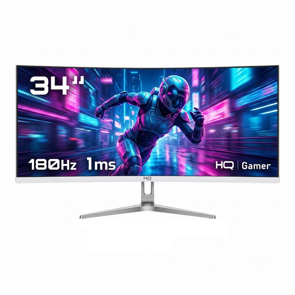 Monitor Gamer HQ 34" Branco Curvo 1ms 180Hz UltraWide QHD