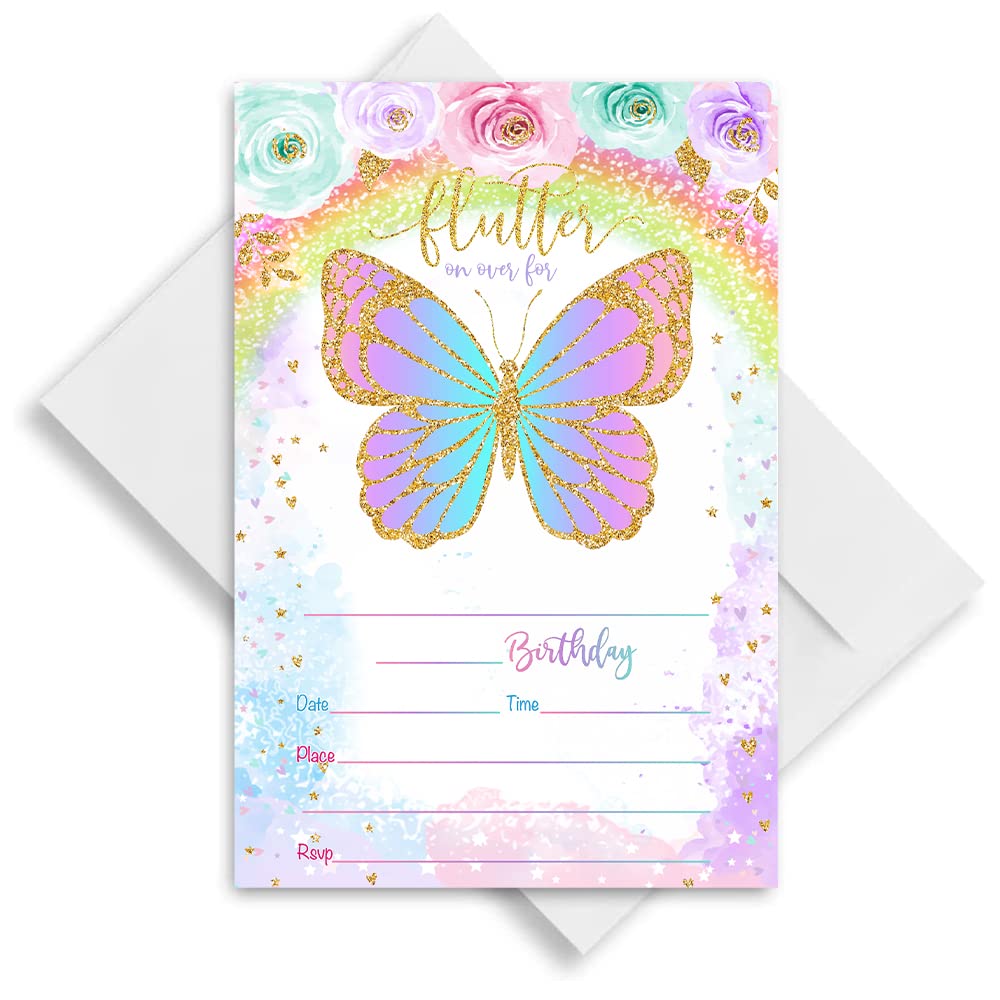 Amazon.com : LoaHak Butterfly Birthday Party Invitations