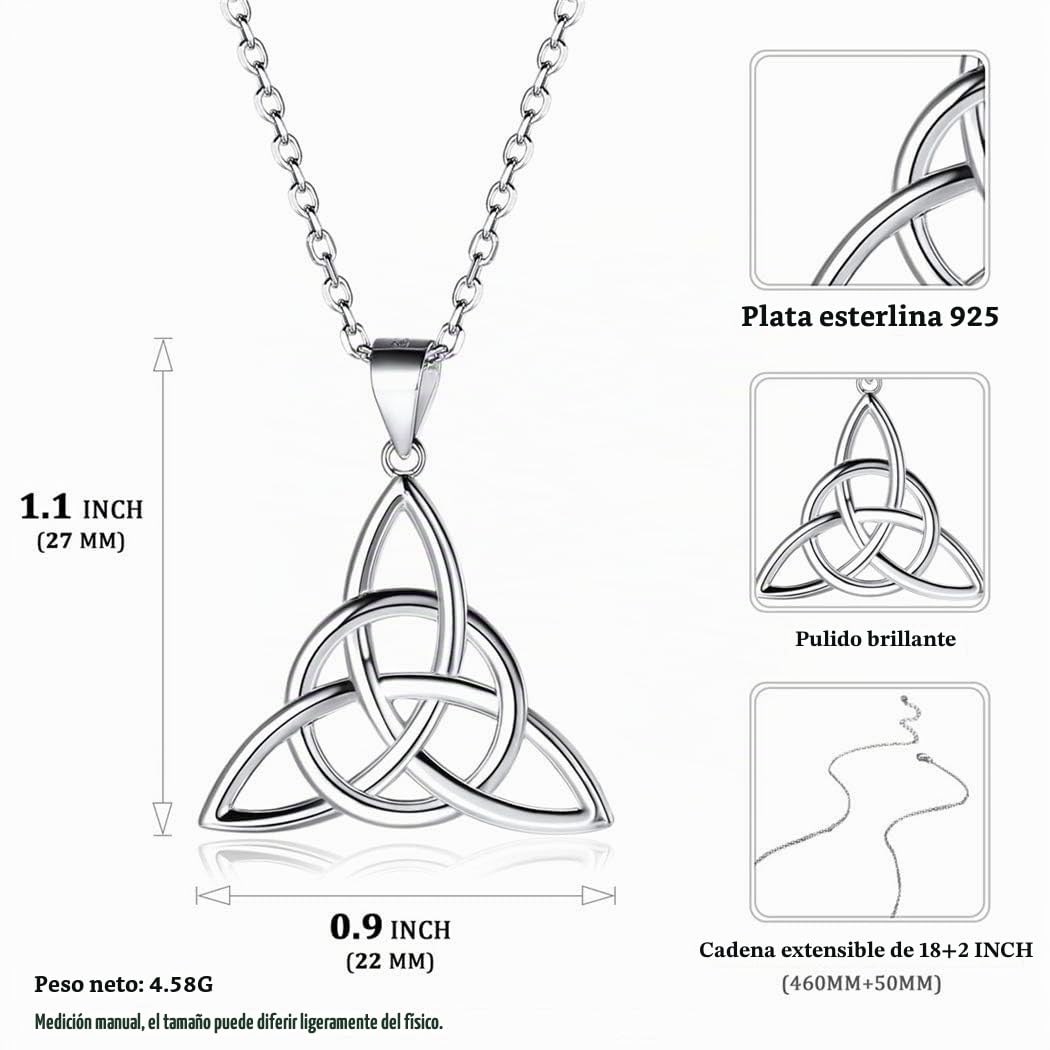 ChicSilver Collar Celta Mujer Plata de Ley 925 Colgante Trinidad Triqueta Irlanda de Amor Eterno Joyería Irlandesa de Amuleto