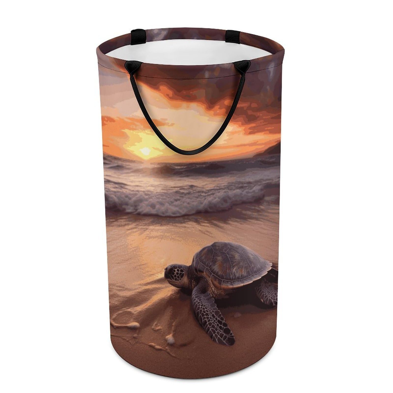 Adfgyerh Style Sea Turtle Sunset Laundry Basket ，Foldable Waterproof Model ，Laundry Hamper ，Handles On Both Sides Easy To Move ，Storage Basket For Bedroom, Bathroom, Dorm, Laundry Room.