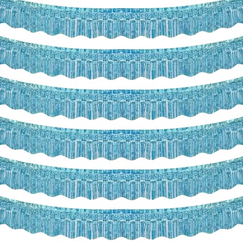 Image of LOLStar Blue Foil Fringe Tinsel Garland, Tinsel Streamers Banner, 6 Pack | 60Ft Tinsel Streamers, Shiny Blue Tinsel Fringe Banners for Wedding, Birthday, Anniversary, Christmas, New Year Party Decor