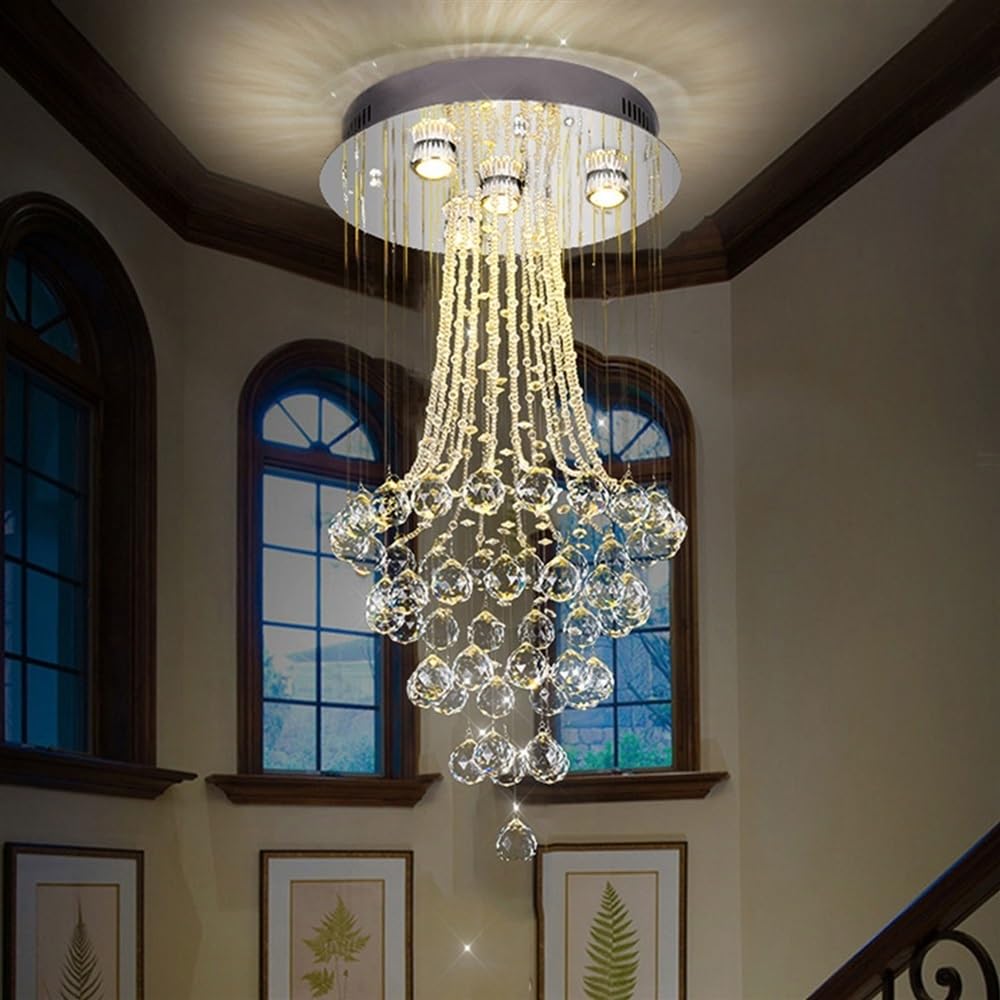 Lampadario moderno, Lampade a sospensione, Lampadario a LED di cristallo di grandi dimensioni di lusso Lampadario moderno a sospensione a goccia di pioggia a spirale Lampada da soffitto alta for monta
