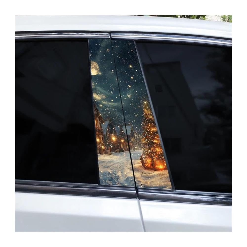 Decorative Items 2pcs Car Door Pillar Sticker Santa Claus Elk Waterproof Decals DIY(D)