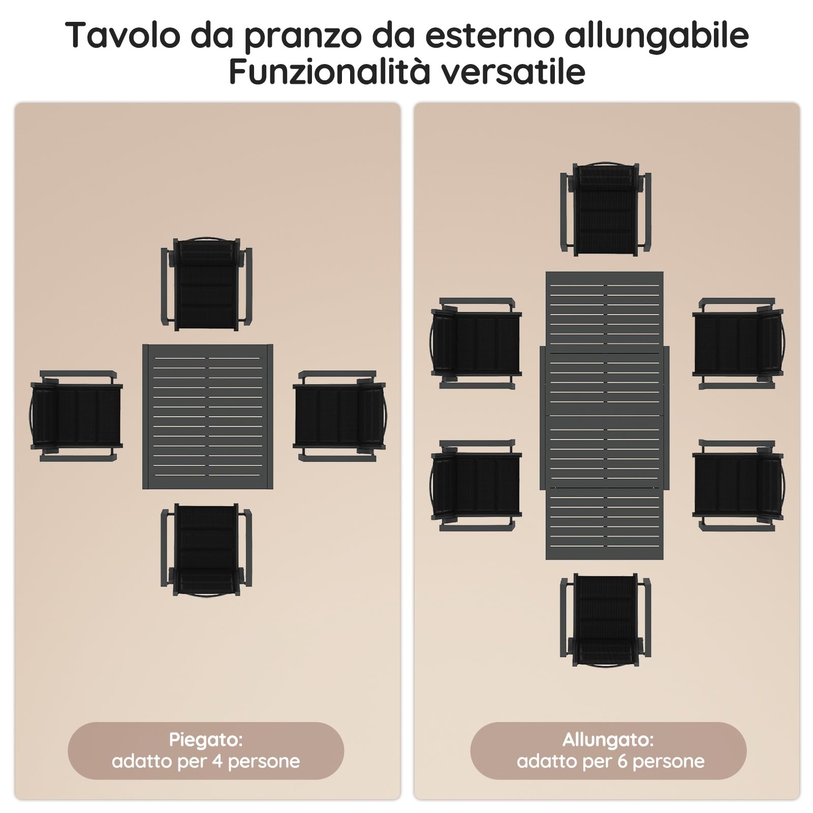 Devoko Tavolo da giardino, allungabile, 80/160 X 80 X 75 Cm, piccolo tavolo allungabile, alluminio, per balcone, resistente alle intemperie, allungabile, tavolo da pranzo per esterni, Grigio scuro