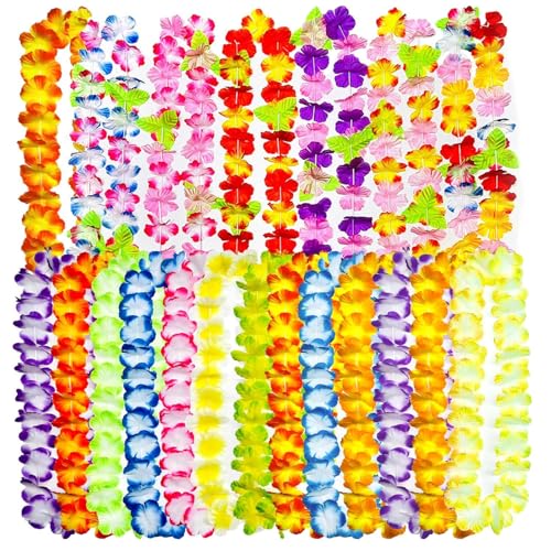 Collar Hawaiano Fiesta, 24 PCS Collares Hawaianos, Guirnalda Hawaiana Decoración Tropical, Flores Hawaianas Guirnalda Flores para Fiesta Hawaiana Decoración Playa Carnaval