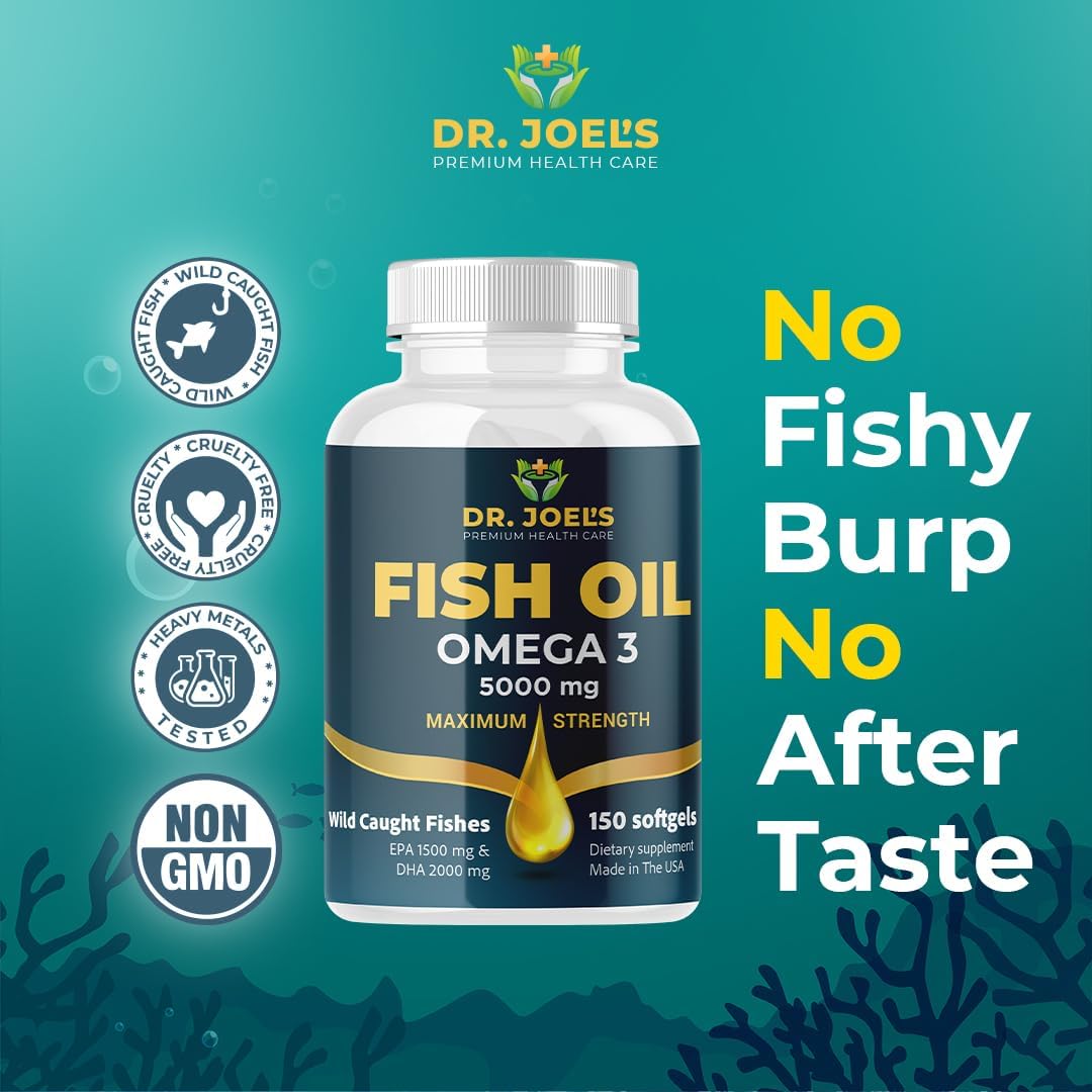 Fish Oil Omega 3 - No Fishy Burp - 150 Softgels - Non GMO - Made in The USA