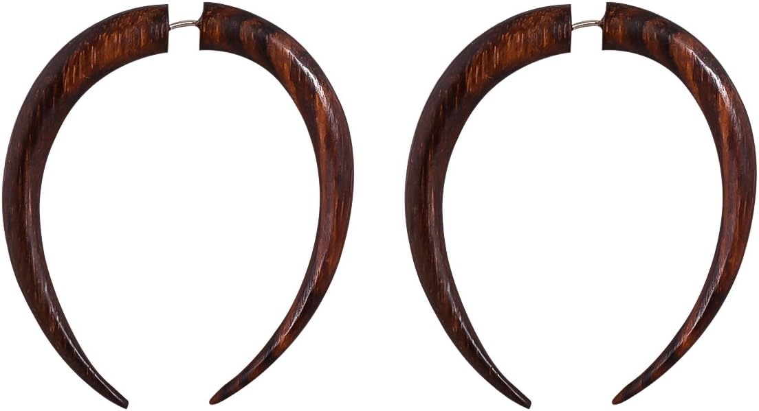Swamp Dear Tribal Big Fake Gauge Wooden Earrings 2.4" (AB-104)
