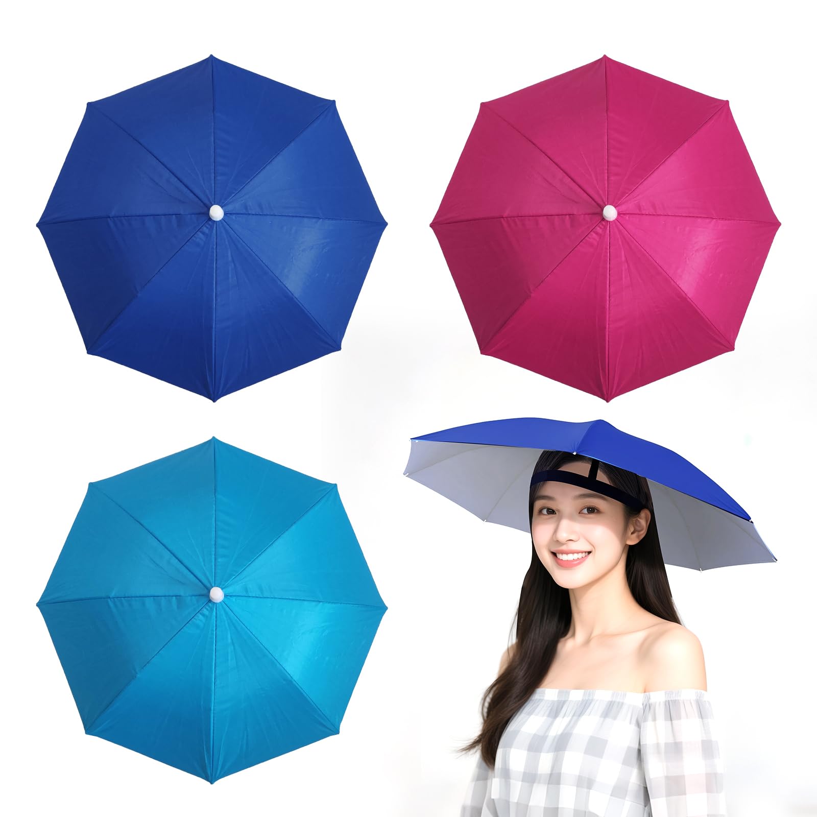 Joytey 3 PCS Head Umbrella Hats Mini Umbrella Caps with Elastic Headband Small Camouflage Umbrellas Adults Kids Foldable Hands-free Umbrellas for Outdoor Garden Fishing Hiking Camping Climbing