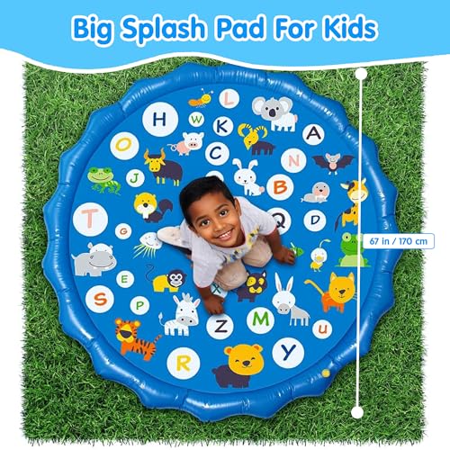 Image of Kidology Non-Slip Splash Pad for Kids, Summer Water Toys for Kids, Thicken Sprinkler Pool Summer Outdoor Water Toys Alphabet & Animal Print - 170Cm Large Outdoor Sprinkle Mat (Multicolor)