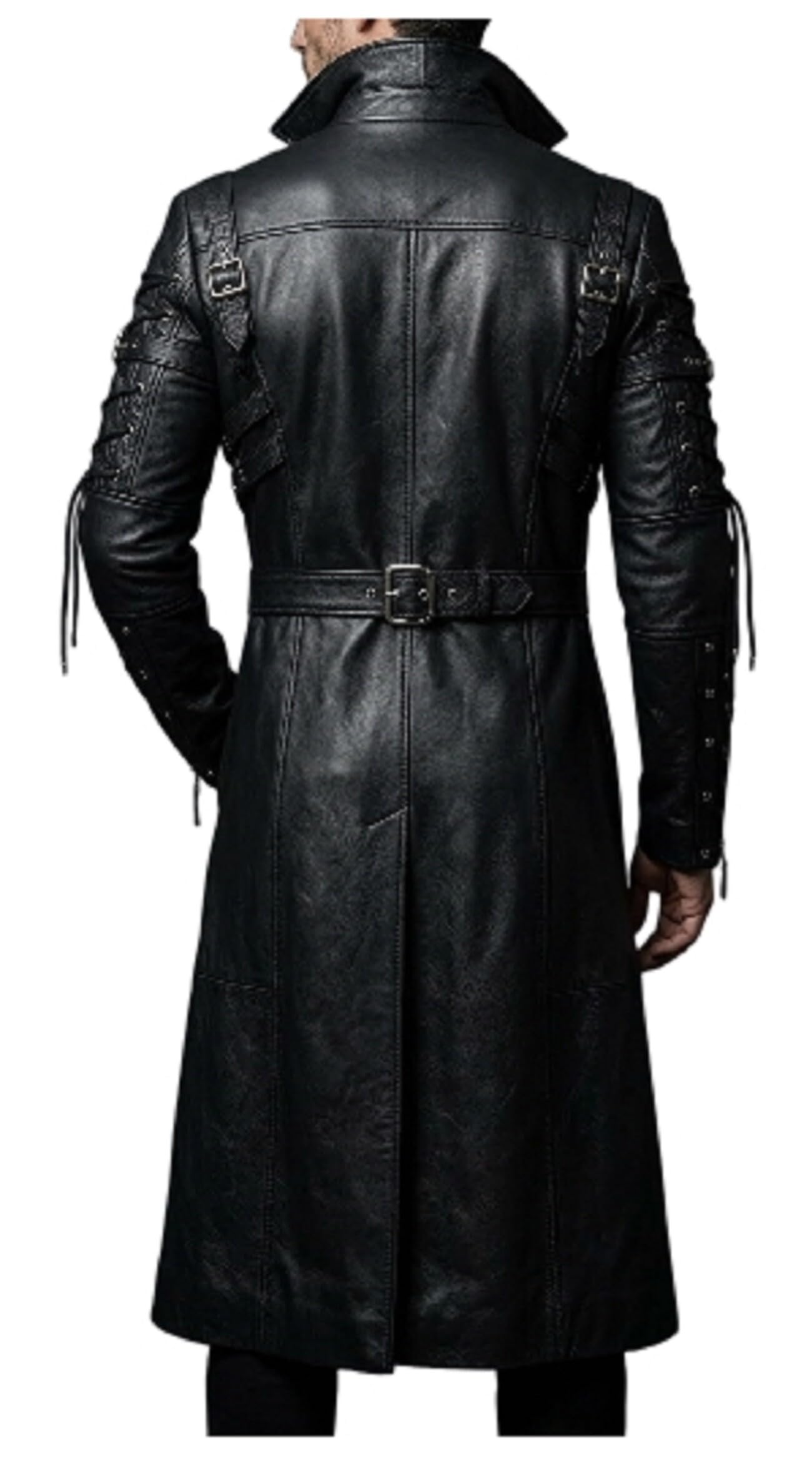 Trench lungo da uomo in pelle di alta qualità, stile steampunk, punk, cyberpunk, cosplay