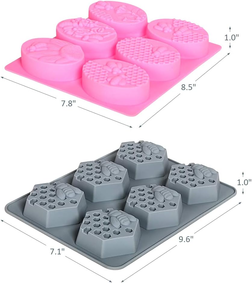 Pendolr 3 Pack 6 Cavities Silicone Soap Molds - 3D Bee Honeycomb Molds Flexible Baking, Ice Cube Tray, Easy Release
