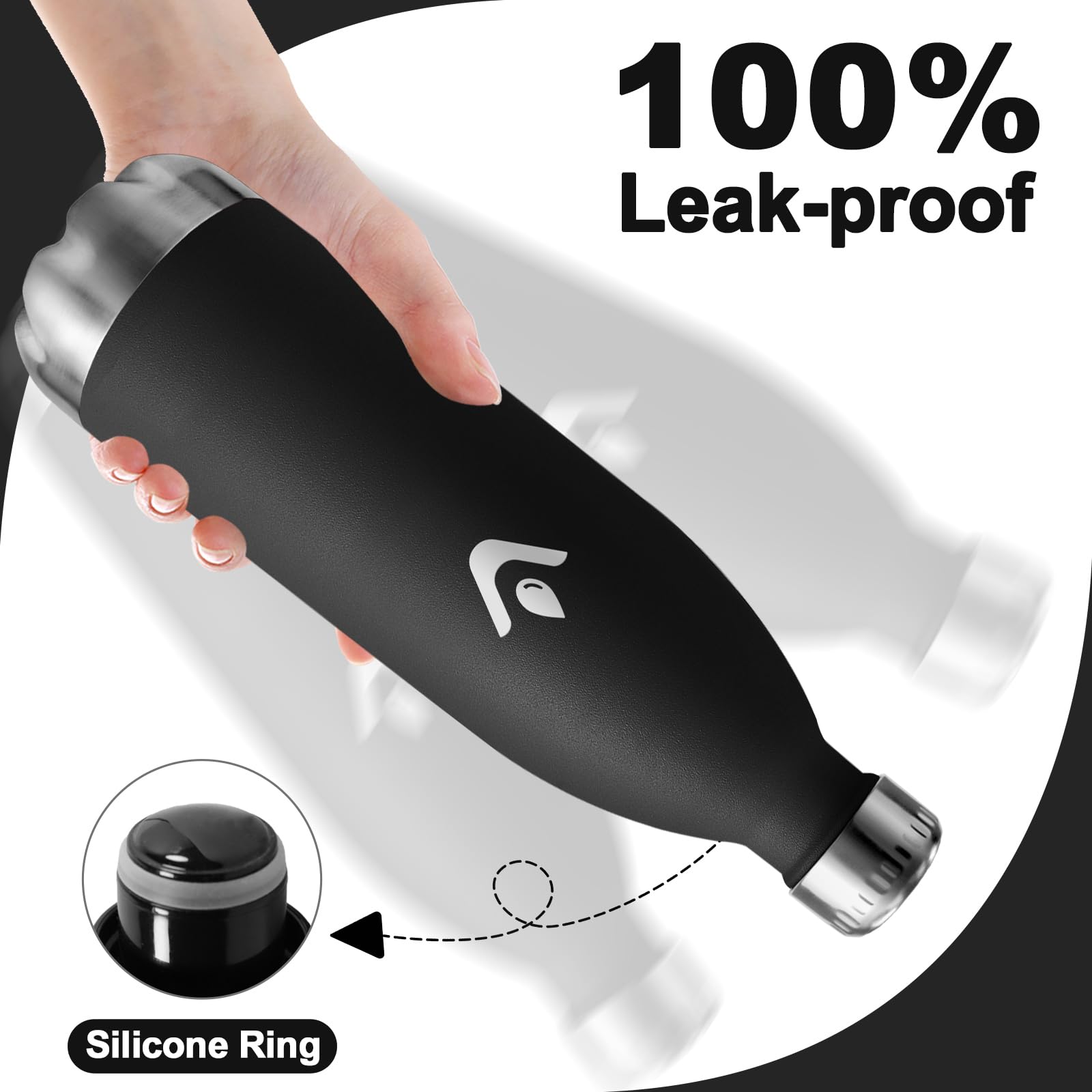 Thermosflasche 1L, Auslaufsicher Doppelwandig Thermoskanne, Vakuum Thermosflasche, Kohlensäure Geeignet, Trinkflasche BPA-Frei, Wasserflaschefür Fitness, Laufen, Büro, Kinder, Erwachsene, Sprudel